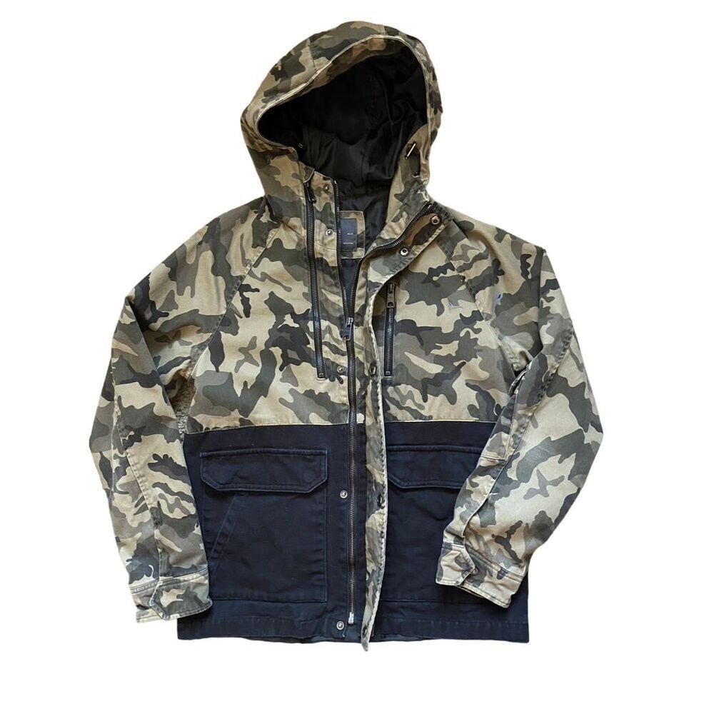 ZARA MAN Men's Camouflage Hooded Military Jacket Multicolor Zip Size S